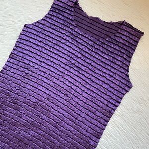 Vintage purple satin textured ruffled sleeveless tank top blouse
